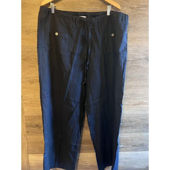 Allen Allen Linen Pants Plus 1XL Navy Blue Pockets Timeless Excellent - Picture 1 of 11